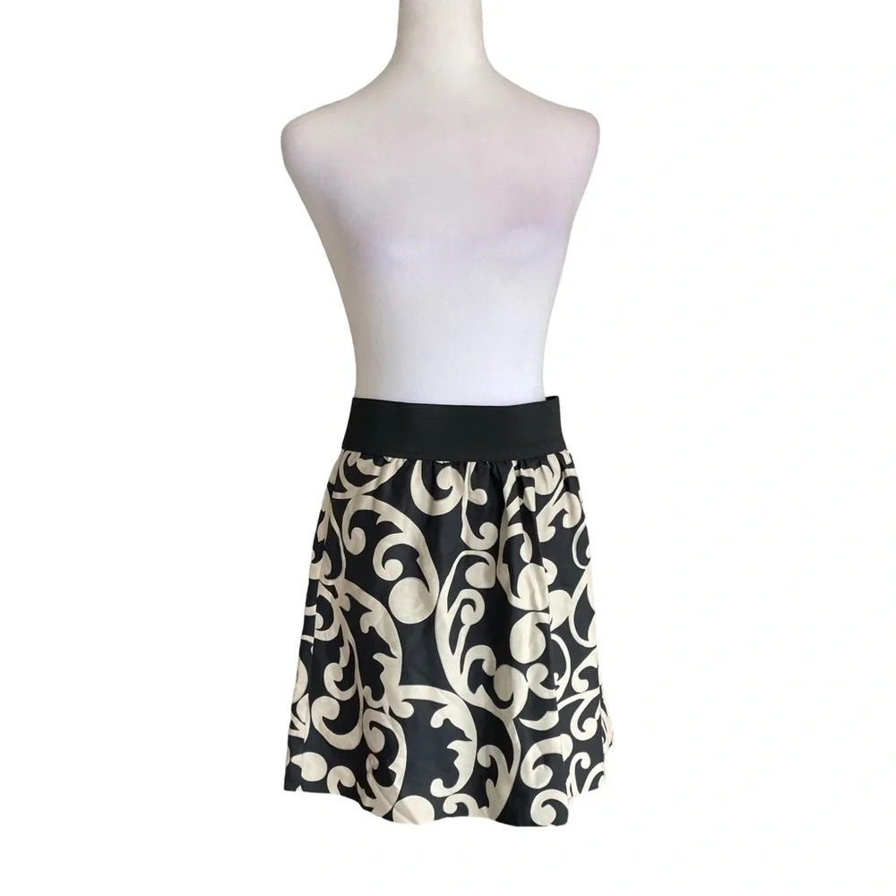 Ann Taylor LOFT Black and White Silk Cotton Blend Skirt Size 8